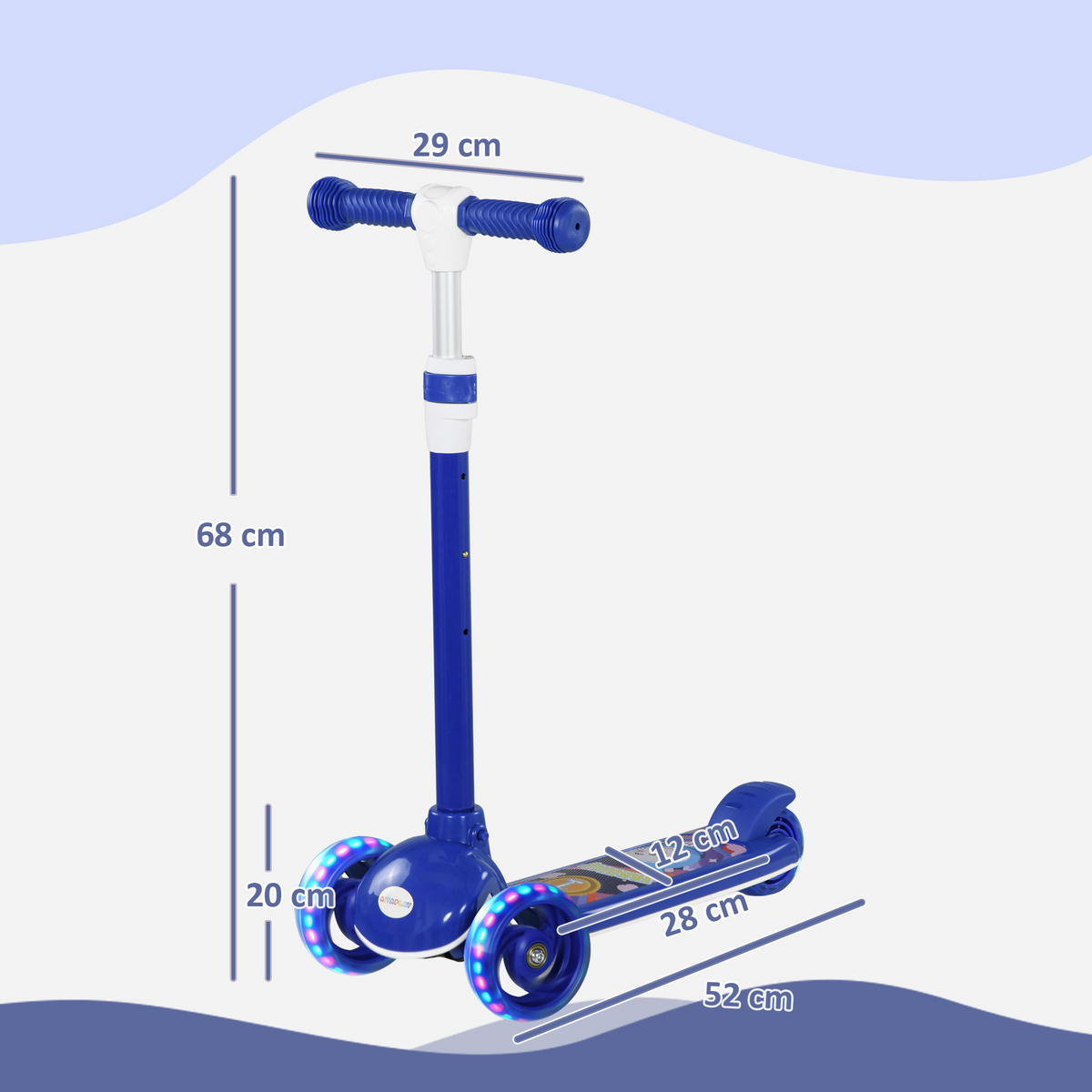 KINDERSCOOTER DE-16957 3 Räder mit LED-Leuchten Blau - Blau, Kunststoff (52/29/76cm) - ComfortXL