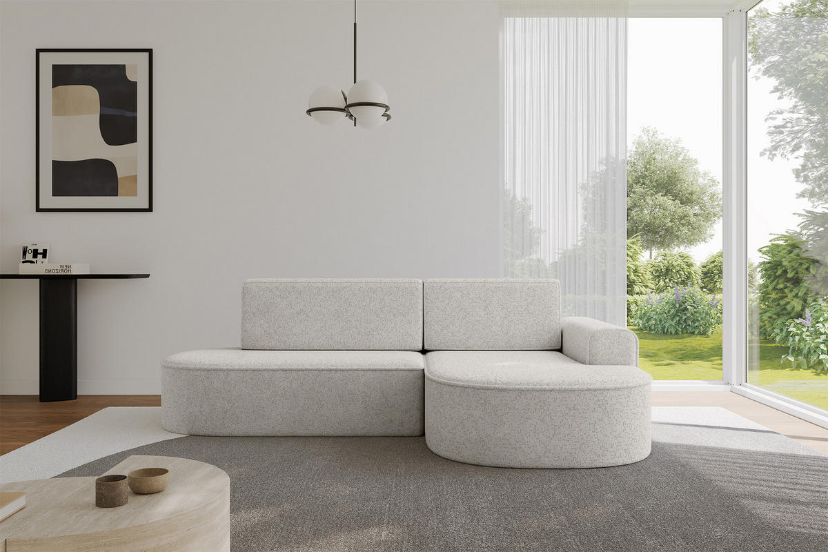 ECKSOFA mit Schlaffunktion und Bettkasten Ottomane Rechts MARI-L1-S - 283x167x85 cm Hellgrau Tissu - Hellgrau/Schwarz, Holzwerkstoff/Kunststoff (167/283cm) - ALTDECOR