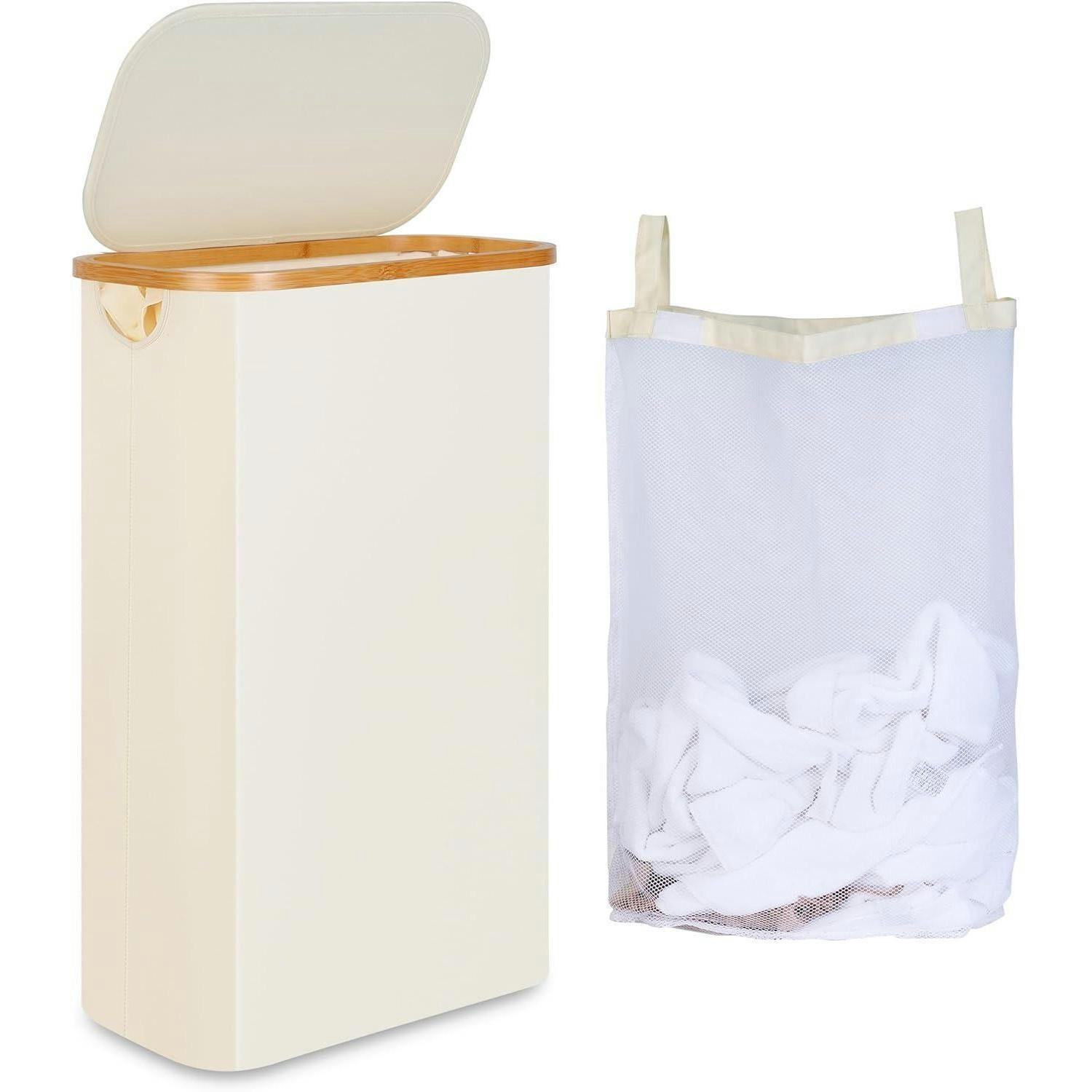 WÄSCHEKORB mit Deckel und Innentasche Beige 60L - Beige, Textil (23/66.5/41cm)