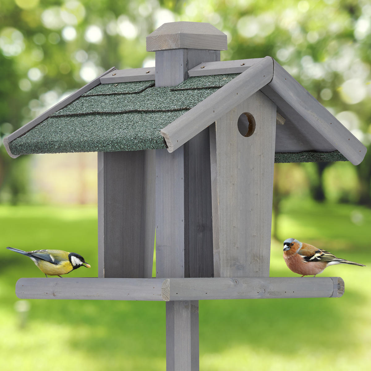 VOGELFUTTERHAUS - Grau, Holz (67/135/56cm) - Relaxdays