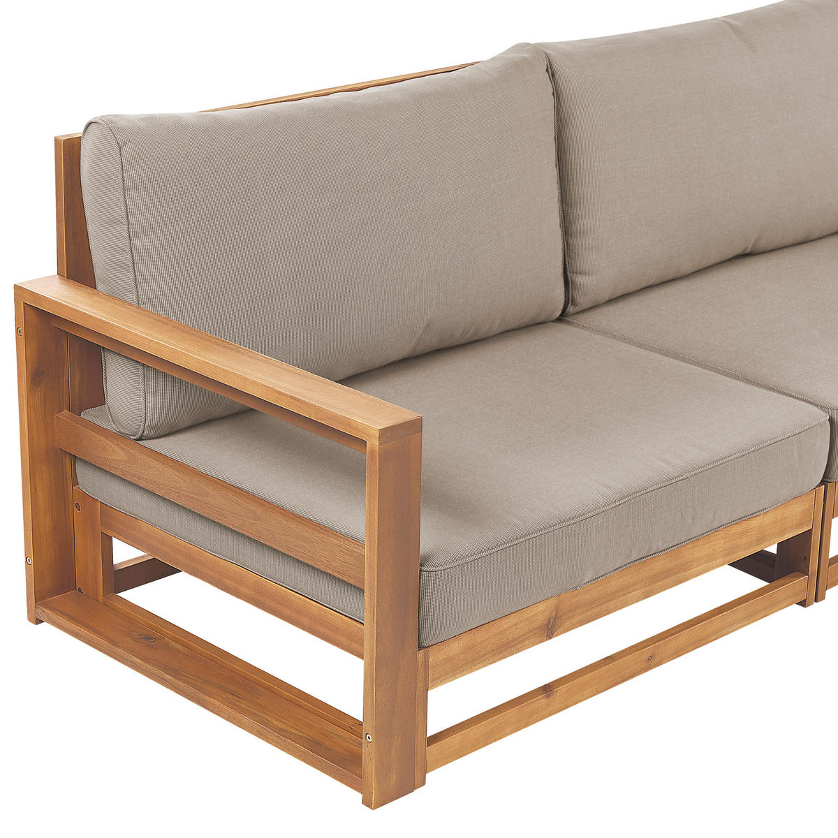 GARTENSOFA 3-Sitzer zertifiziertes Akazienholz hellbraun Auflagen taupe Trani - Hellbraun/Beige, Holz (235/72/75cm) - Beliani