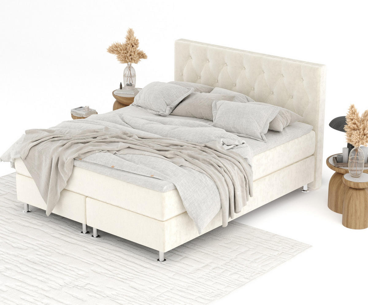 BOXSPRINGBETT Excelsior Creme 160/200 cm mit Latex-Topper - Silberfarben/Creme, Holz/Holzwerkstoff (160/200cm) - Maison de Reve