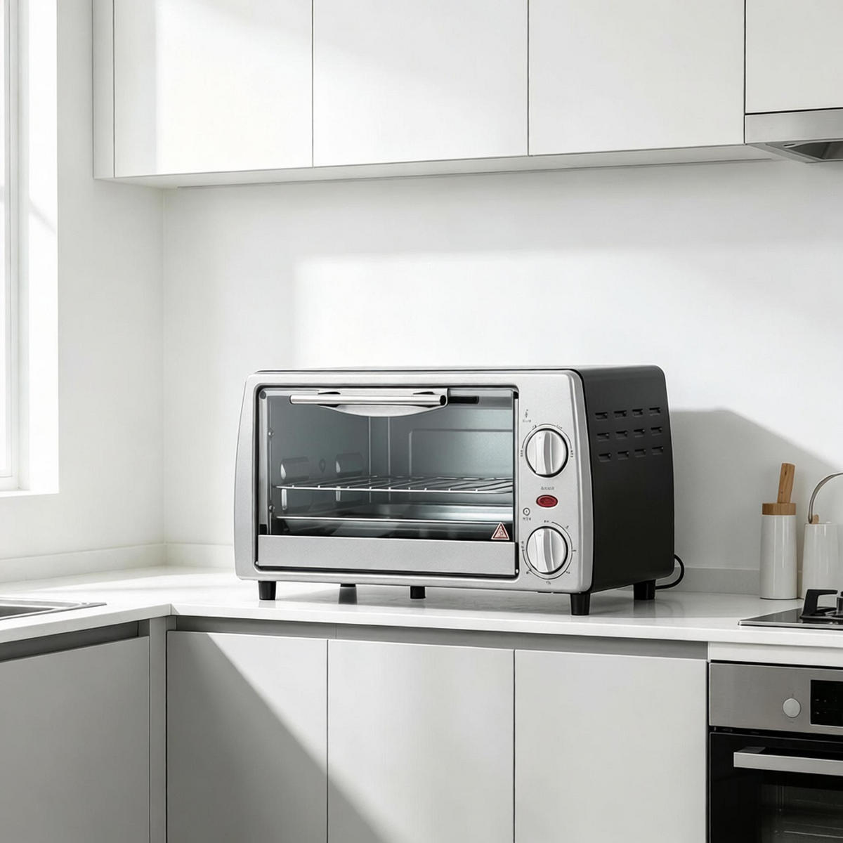 MINIBACKOFEN Kompakt, Praktischer Tischbackofen für Küche, Kleiner Elektrobackofen für Backen, Grillen & Aufwärmen - Silberfarben, Metall (36.5/22/26cm) - Beaface