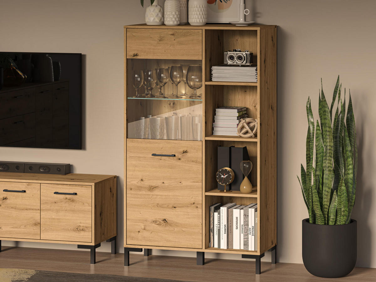 VITRINE NEVIO Beige 90x40x153 cm - Beige, Holzwerkstoff (90/153/40cm) - FURNLUX