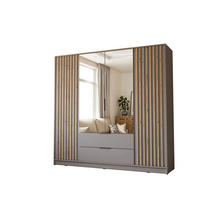 KLEIDERSCHRANK NELA, viertürig mit Lamellen und Spiegel, 206 cm. Grau/Artisan - Grau, Holzwerkstoff (206/200/51cm) - Lookway