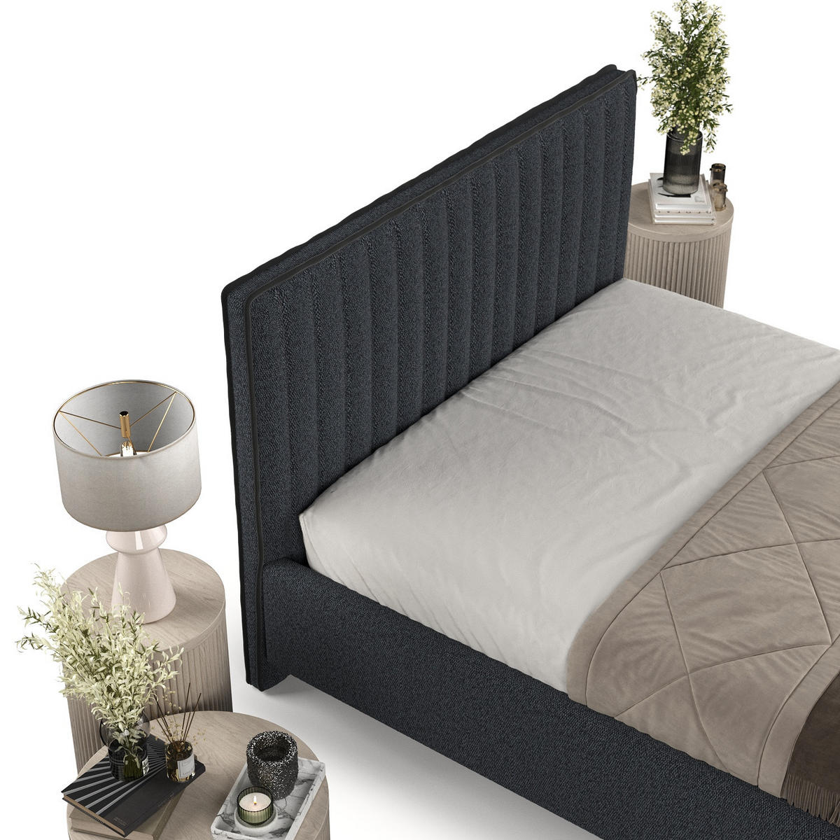 POLSTERBETT Aria 180/200 cm Anthrazit im Riva Stoff - Anthrazit/Naturfarben, Holz/Holzwerkstoff (180/200cm) - AltaBeds