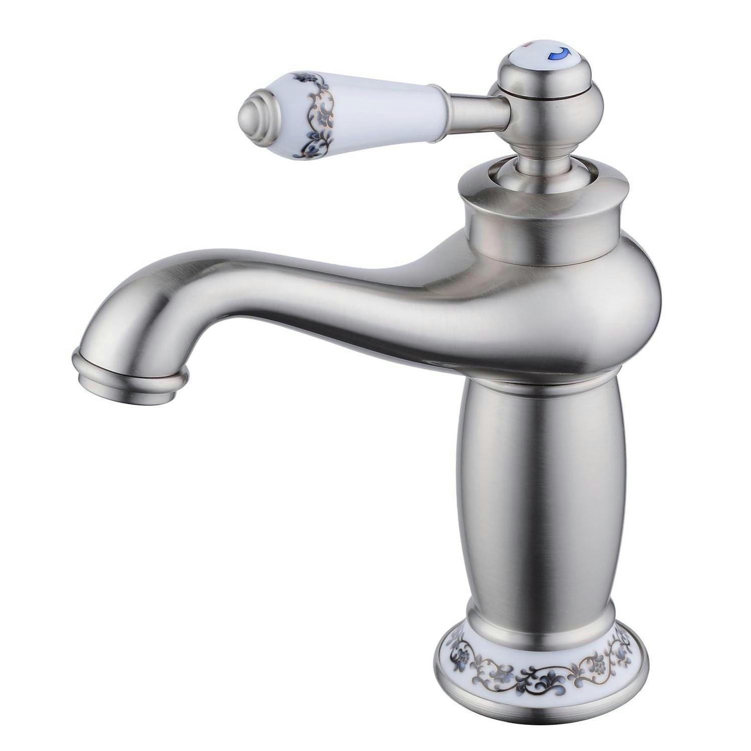 WASCHTISCHARMATUR gebürstetes Nickel mit Keramikdekor - Silberfarben, Metall (12/20/13.5cm)