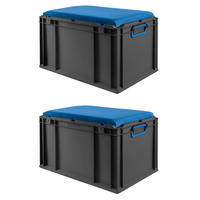 EUROBOX 2x NextGen Seat Blau, HxBxT 36,5x40x60cm, 65 Liter, Griffe geschlossen, Schwarz - Schwarz, Kunststoff (40/36.5/60cm) - PROREGAL