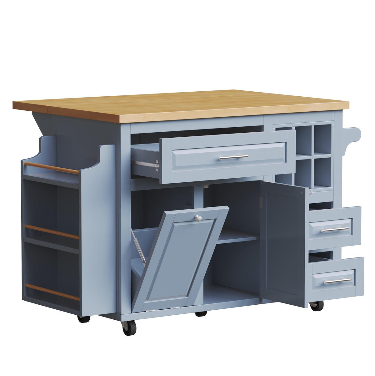 KÜCHENWAGEN mit klappbarer Arbeitsplatte 143 x 75 x 91 cm Blau - Blau, Holz (75/91/143cm) - Beauniv