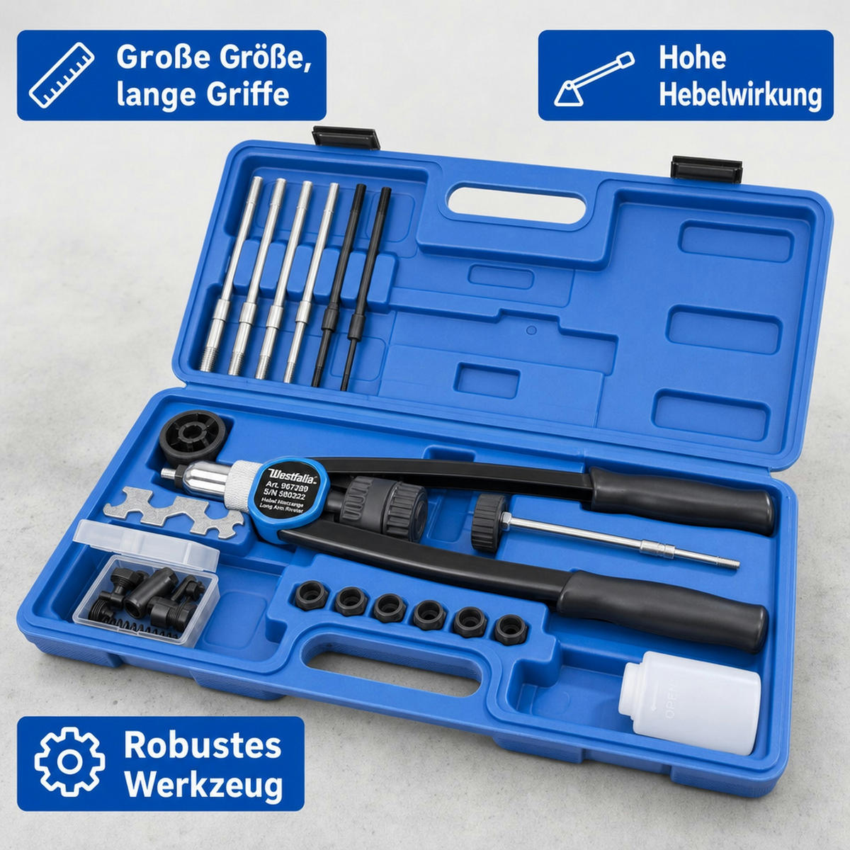 HEBEL Nietzange 2 in 1 für Blindnieten und Blindnietmuttern - Blau, Metall (4.6/2.1/1cm) - Westfalia