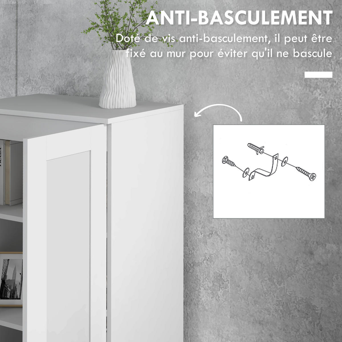 HIGHBOARD DE-11074 2 Türen & 5 Böden (3 verstellbar) Weiß - Weiß, Holzwerkstoff (36.5/175/60cm) - ComfortXL