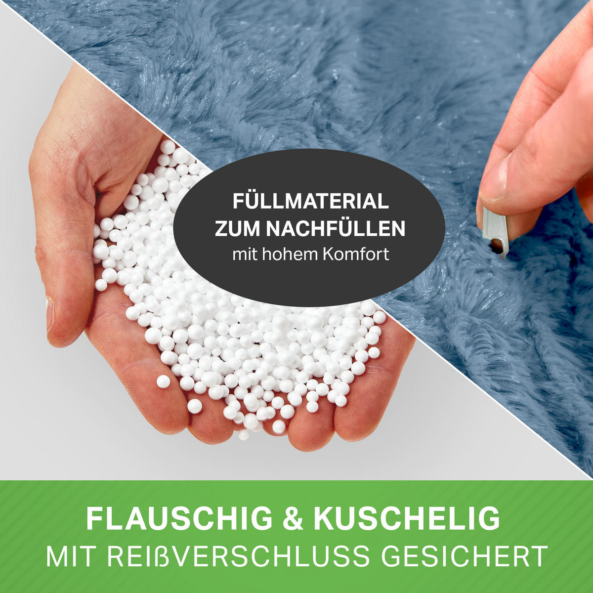 SITZSACK "Plüsch" 60x45x45cm - 120L - Grau, Textil (45/60/45cm) - Green Bean