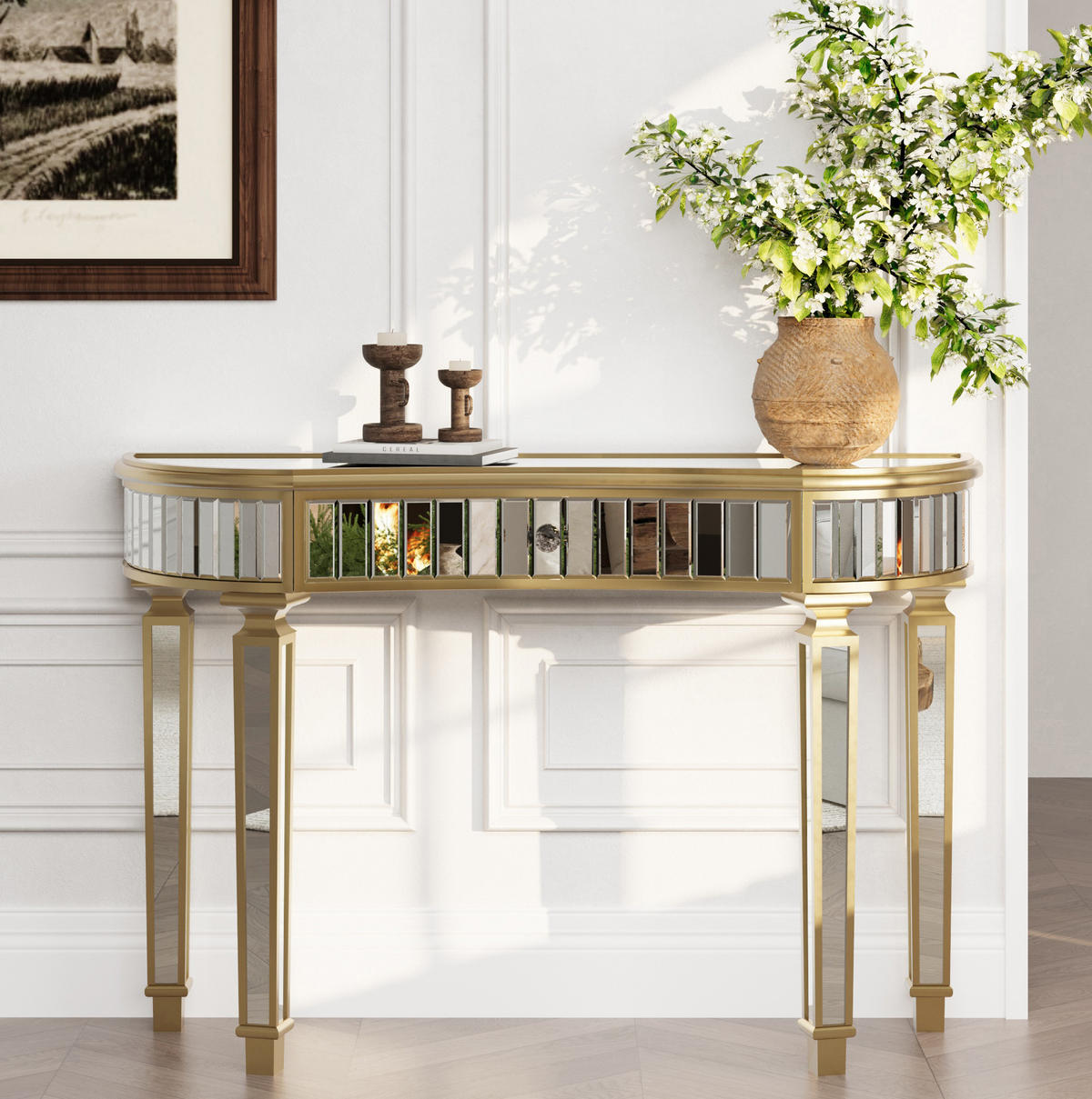 KONSOLENTISCH 120/38/78 cm Gold Silber aus Glas MDF mit Schublade - Goldfarben, Holzwerkstoff (120/38/78cm) - OKWISH