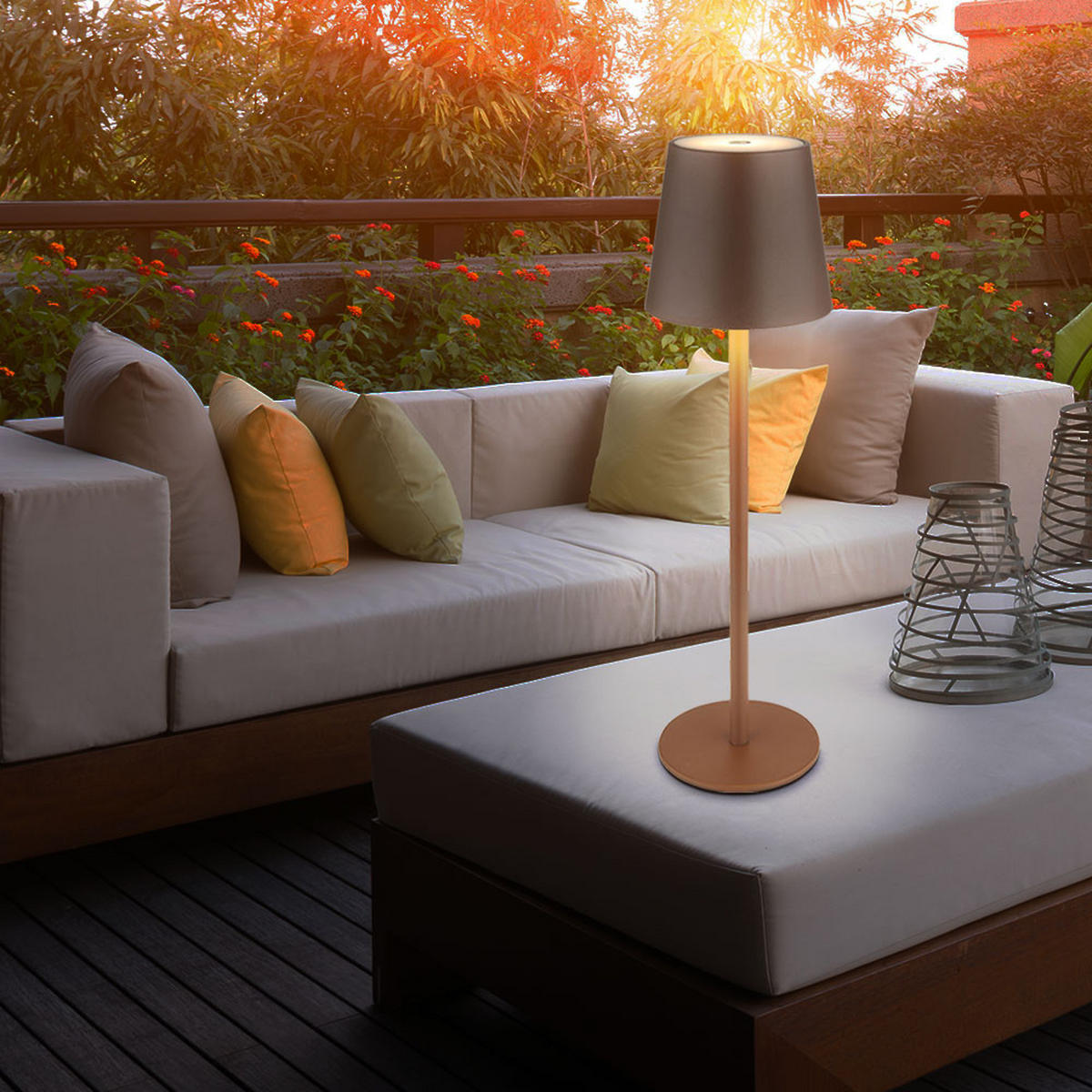 LED TISCHLEUCHTE Braun Akku Touchdimmer - Braun, Metall (10.6/10.6/36cm) - Globo Lighting