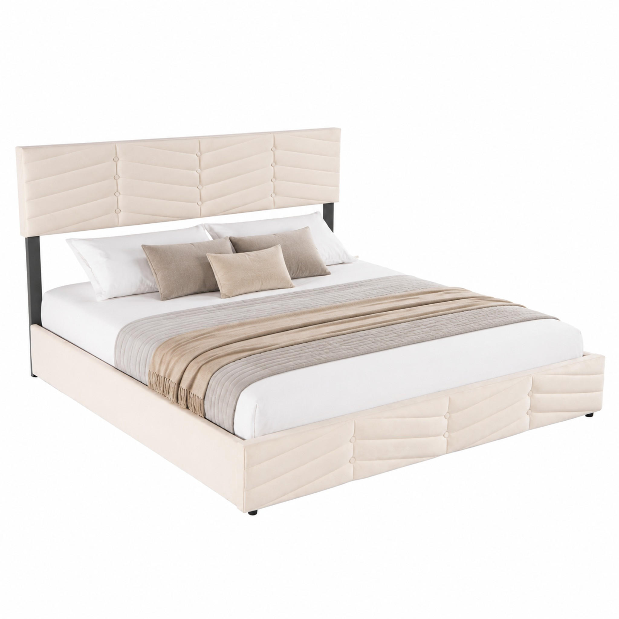 POLSTERBETT mit Bettkasten 160x200 cm Samt Beige - Beige, Metall (160/200cm) - Meubliv