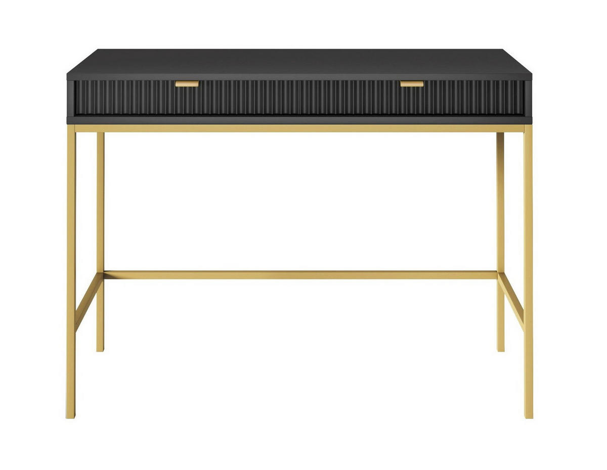 SCHMINKTISCH mit Schublade 104 cm Galla, Geriffelte Fronten, Schwarz + Gold - Goldfarben/Schwarz, Holz (104/77/50cm) - Emporius