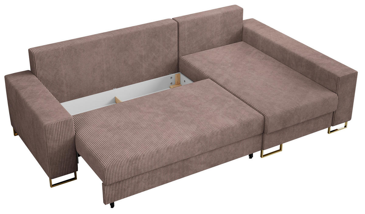 ECKSOFA Dorian Cord Rosa - Goldfarben/Rosa, Textil/Metall (242/138cm) - MKS