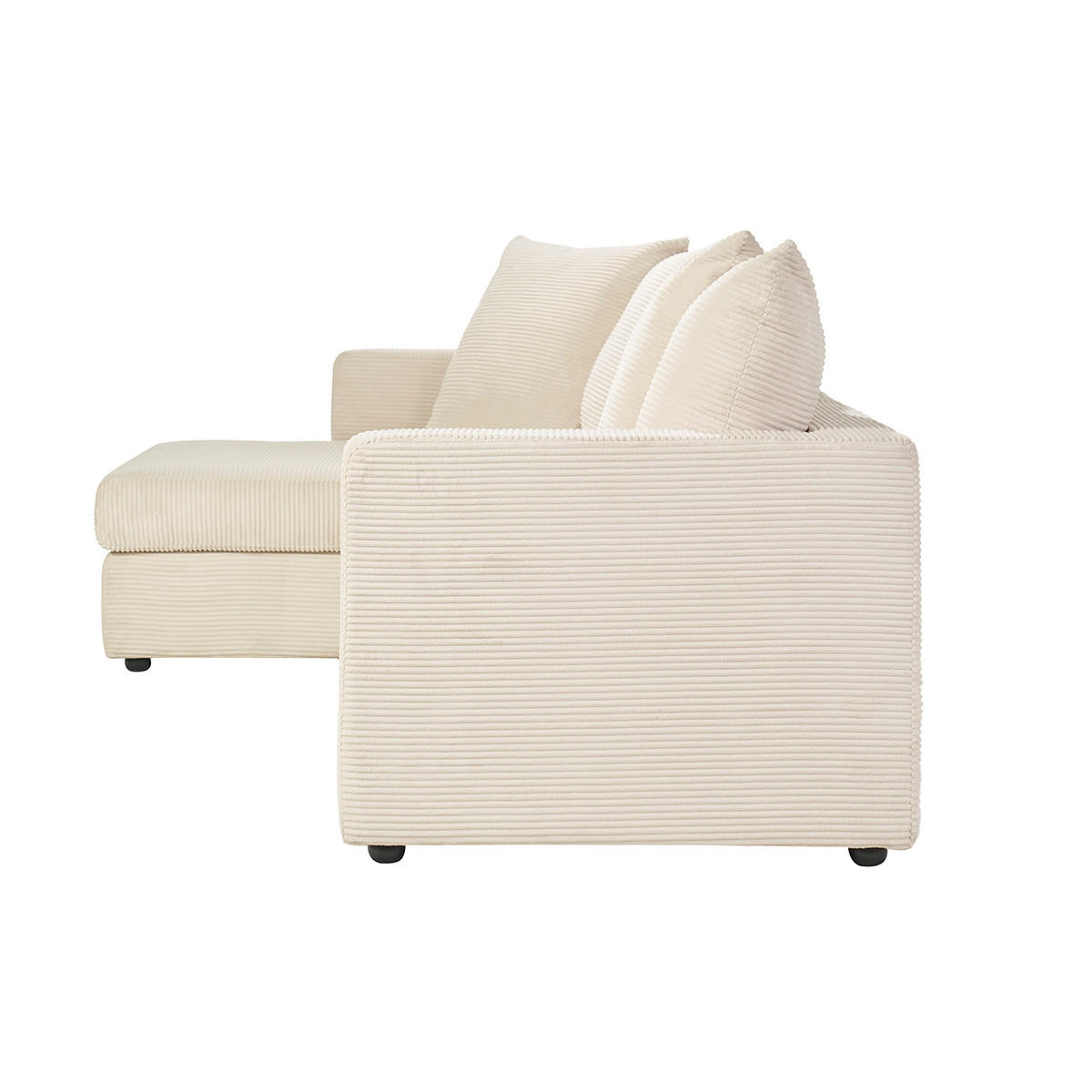 ECKSOFA linksseitig konvertibel 4 Sitzer in beige Rippenvelours mit 13 cm Matratze BACIO - Beige, Textil (150/276cm) - Miliboo