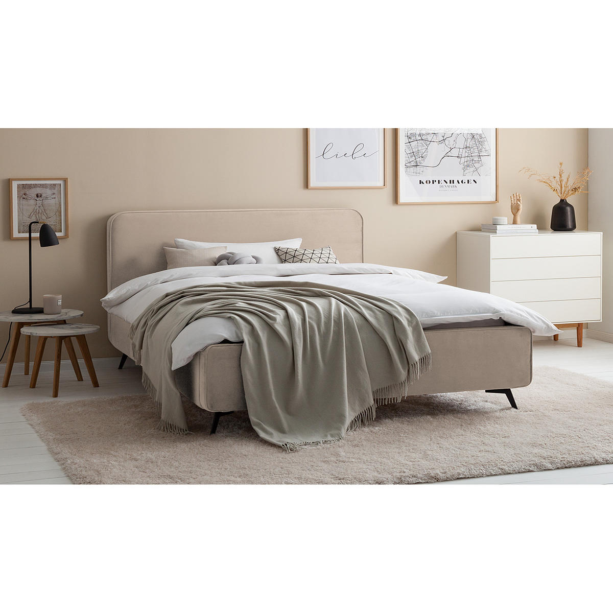 POLSTERBETT - Beige, Textil (200/200cm) - home24