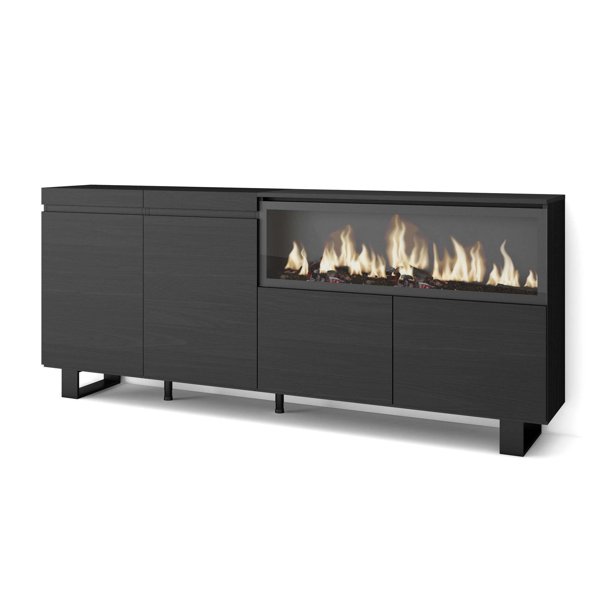 SIDEBOARD Highboard, Elektrokamin XXL, schwarz, 208/35/87cm - Multicolor/Schwarz, Holzwerkstoff (208/87/35cm) - Skraut Home