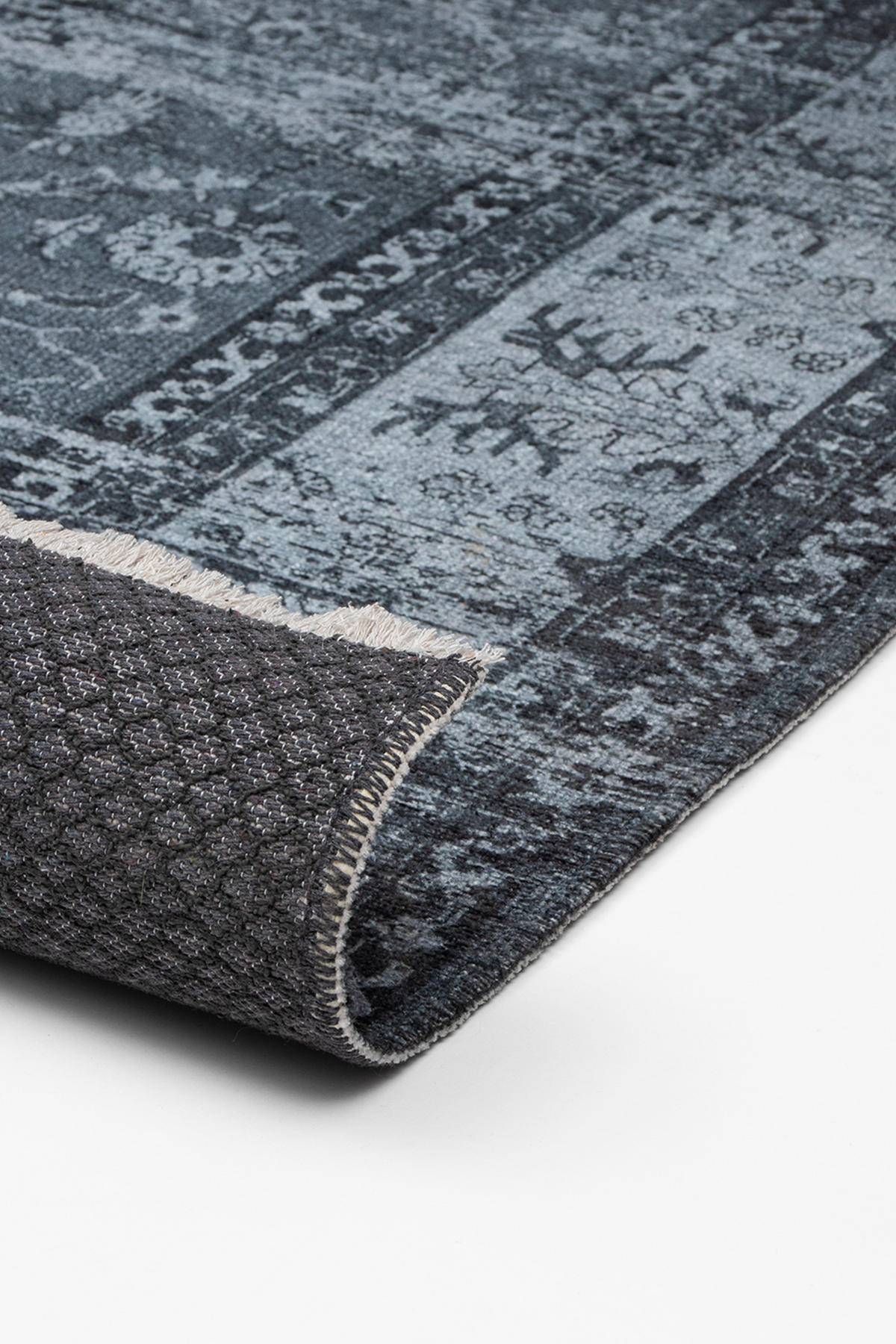 VINTAGE-TEPPICH Anthrazit Grau 80x215 cm - Grau, Textil (80/215cm) - Tesso Living