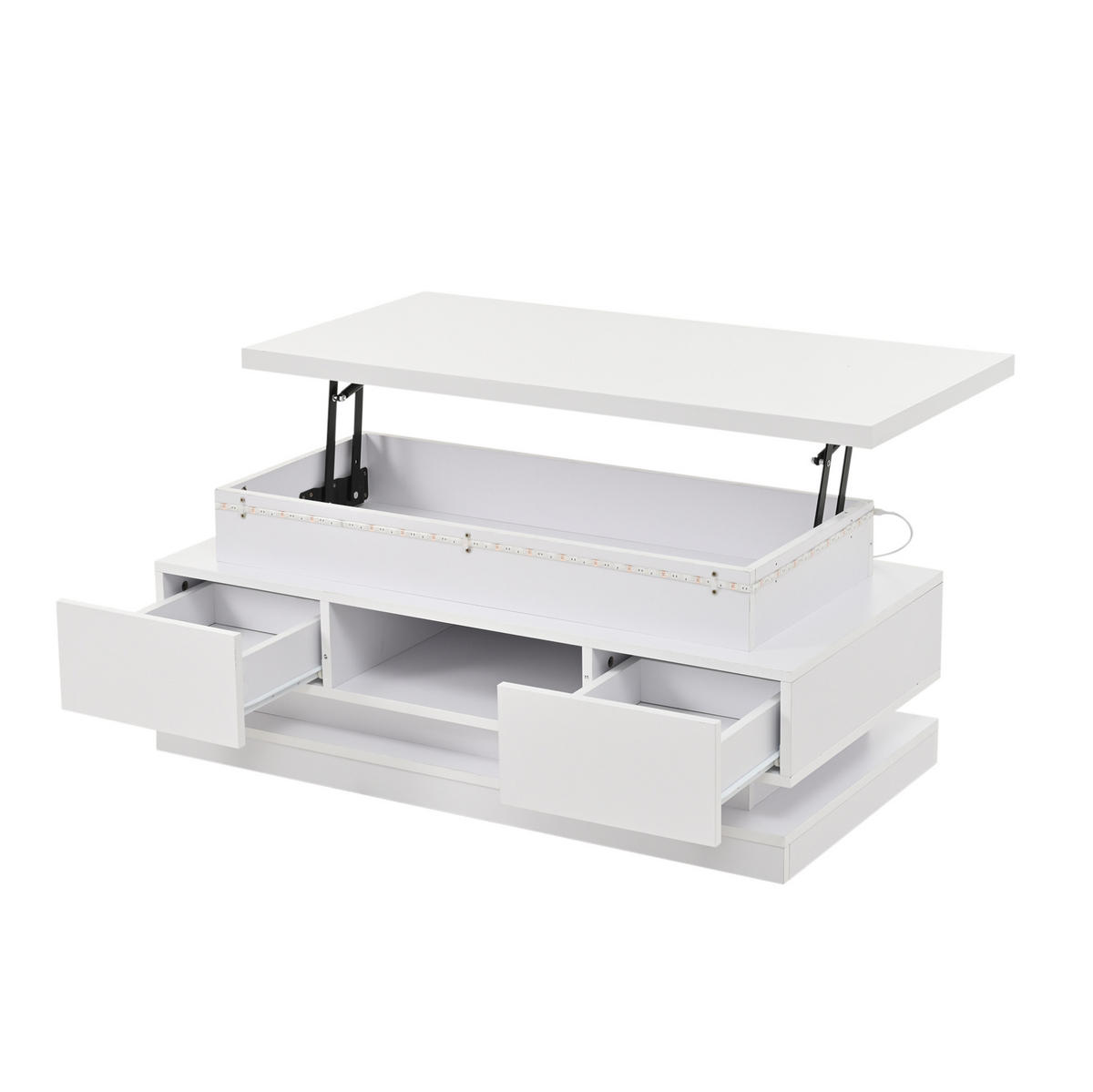 COUCHTISCH 100/50/40 cm in Weiß, höhenverstellbar mit LED-Beleuchtung - Weiß, Holzwerkstoff (100/50/40cm) - Flora Grace