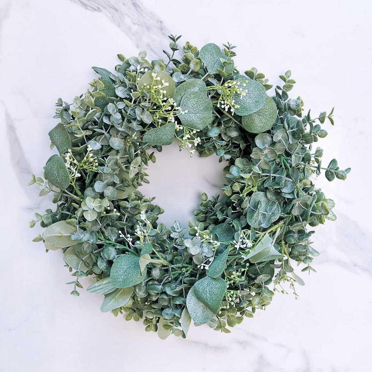 GIRLANDE Eukalyptus 2-teiliges Set mit Weidenblättern und weißen Blumen - Grün, Kunststoff (5cm)