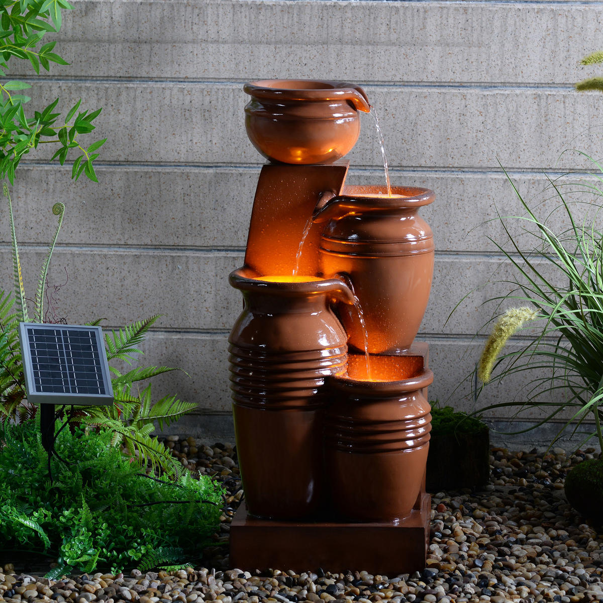 SOLAR-GARTENBRUNNEN 73 cm - Braun, Kunststoff (28.5/31.5/73cm) - Teamson Home