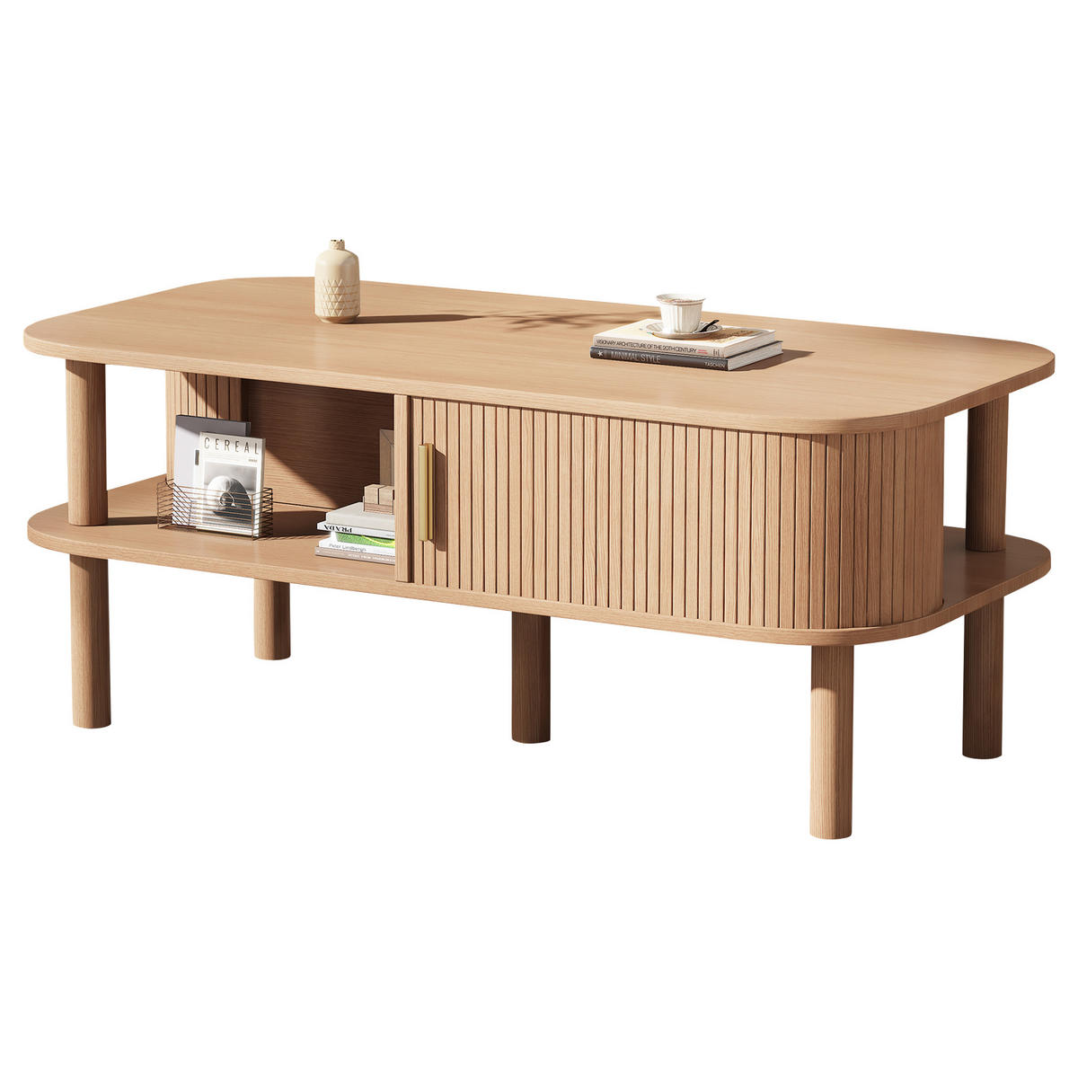 COUCHTISCH DE-37131 mit Rolltor und offenen Fächern Nussbaum - Walnussfarben, Holzwerkstoff (110/55/45cm) - ComfortXL