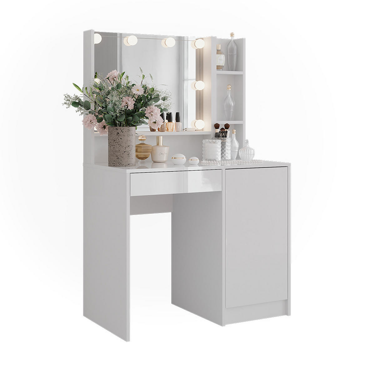 SCHMINKTISCH Sherry Weiß/Weiß Hochglanz 89.8 cm 4 Teile - Weiß Hochglanz, Holzwerkstoff (89.8/76/50.1cm) - Vicco