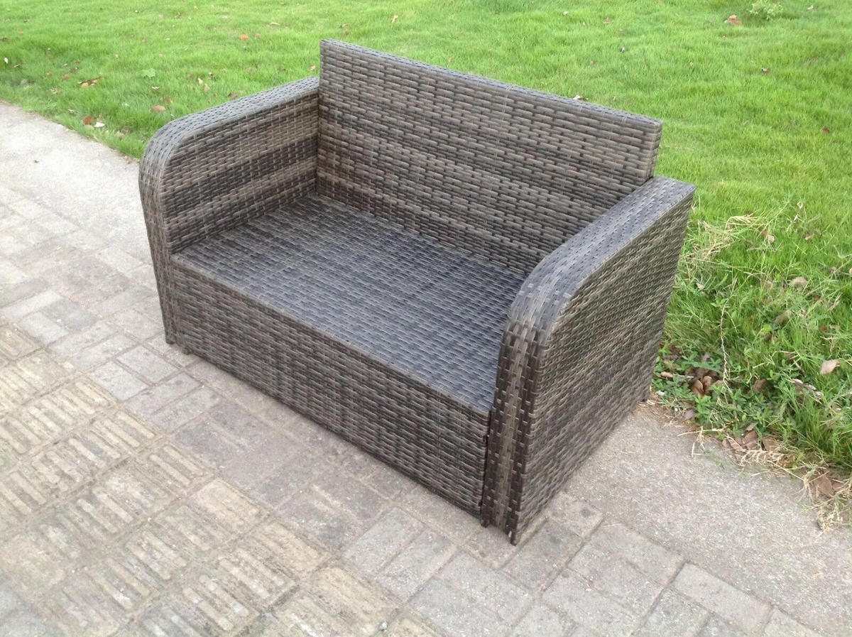 GARTENMÖBELSET mit Couchtisch Polyrattan 4-Sitzer - Dunkelgrau/Grau, Glas/Kunststoff - Fimous