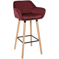 BARHOCKER Samt rot - Eukalyptusholzfarben/Rot, Holz/Textil (51/101/50cm) - CLP