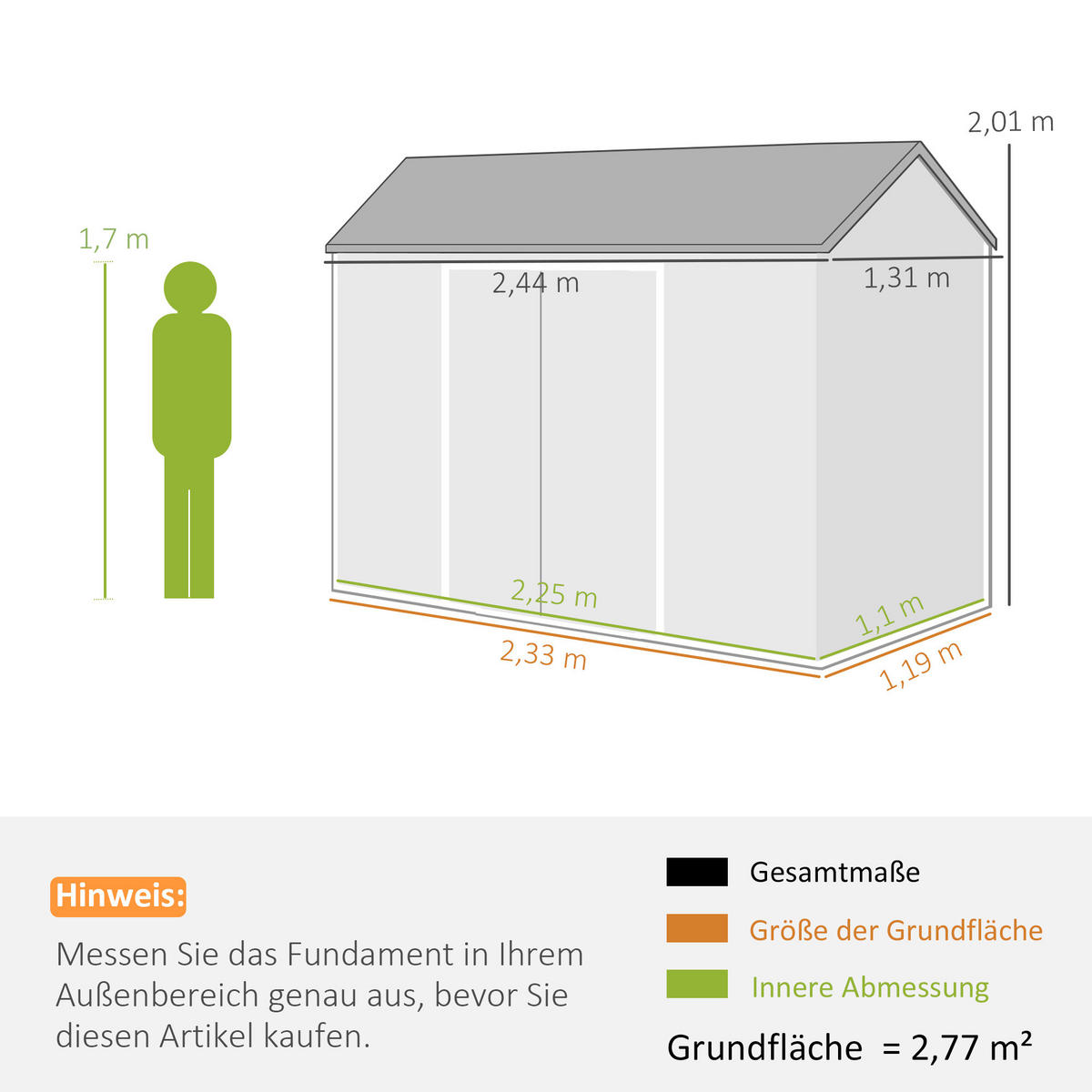 GERÄTESCHUPPEN Kunststoff Aluminium Grau - Grau, Kunststoff (131/201/244cm) - Outsunny