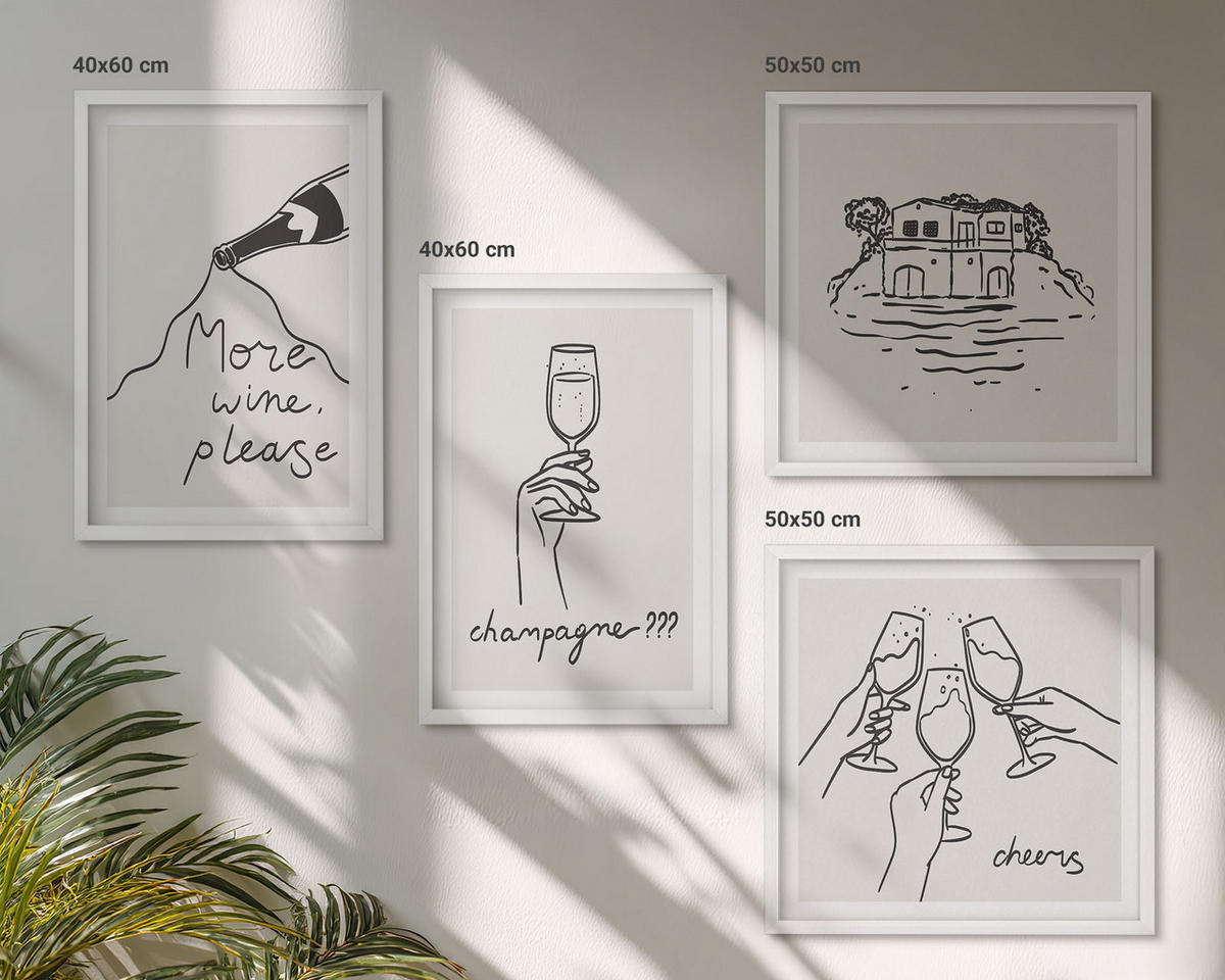 BILDER SET 4er Set - 50x50 cm & 40x60 cm Weißer Rahmen - Fröhliche Momente mit Champagner - Weiß, Kunststoff (50/50cm) - TULUP