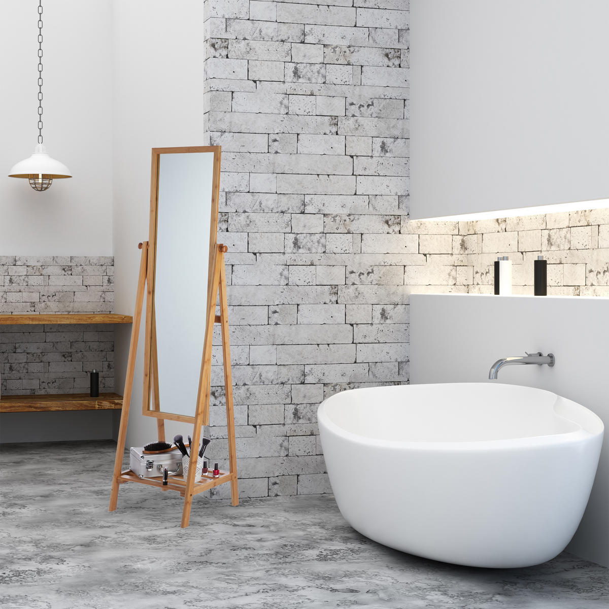 STANDSPIEGEL - Hellbraun, Glas/Holz (40/159.5/36cm) - Relaxdays