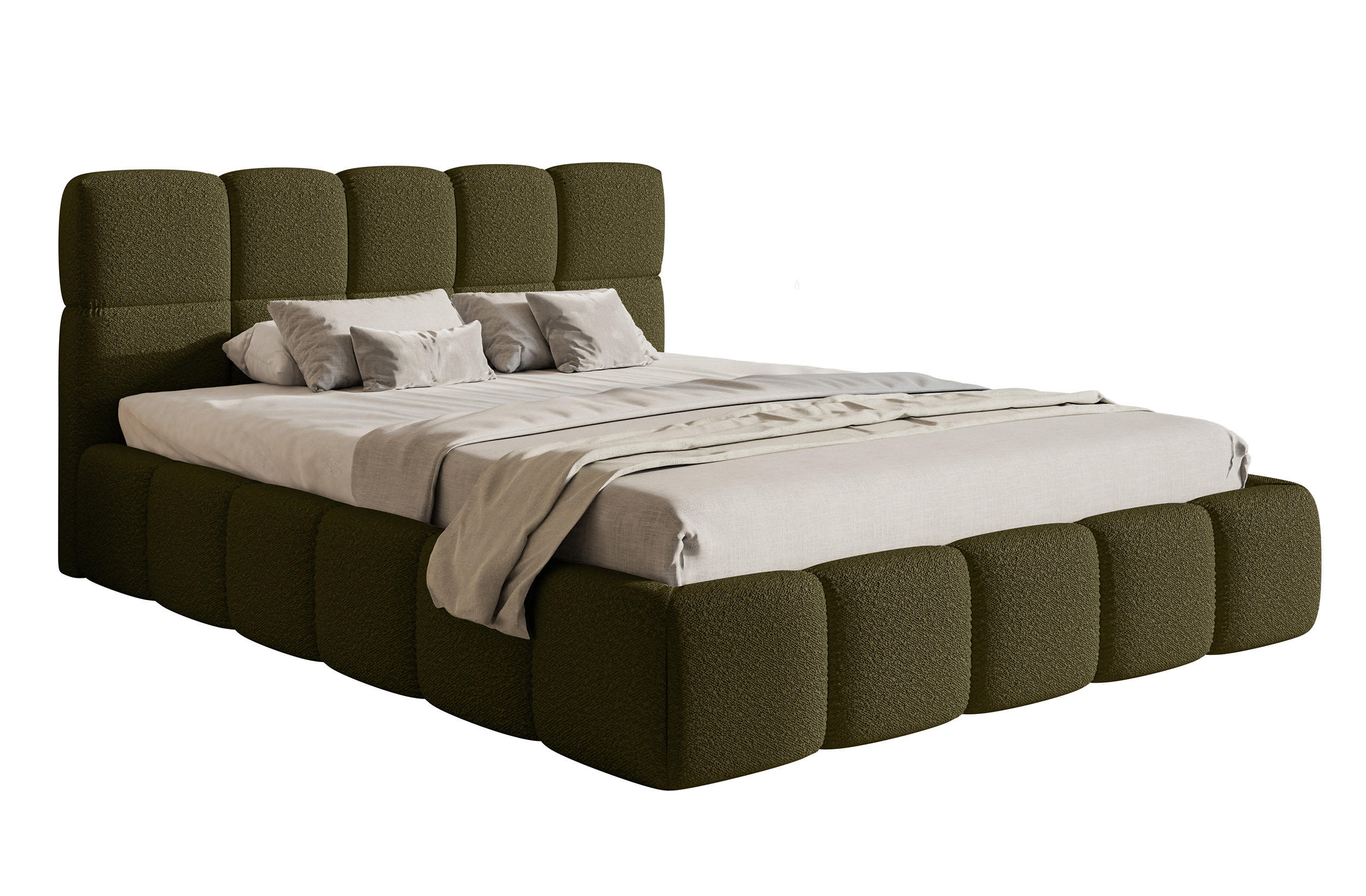 POLSTERBETT Cloudy Olivgrün Boucle 160 cm - Olivgrün, Textil (160/200cm) - Selsey