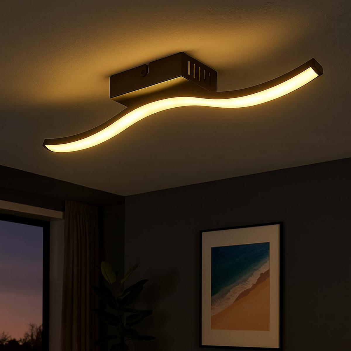 LED DECKENLEUCHTE Schwarz Opal gewellte Form - Schwarz, Kunststoff (34.3/7/6.4cm) - Globo Lighting