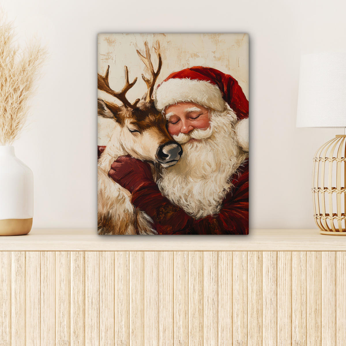 LEINWANDBILD Weihnachtsmann - Rentier - Weihnachten Room Decor 30x40 cm - Rotbraun, Textil (30/40cm) - MuchoWow