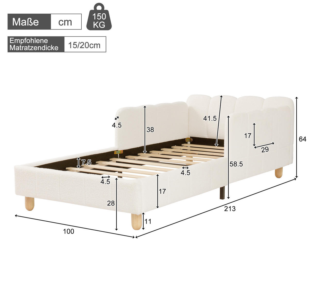 KINDERBETT 140/190 cm beige aus Samt mit Kopfteil und Seitenteilen - Beige, Textil (140/190cm) - OKWISH