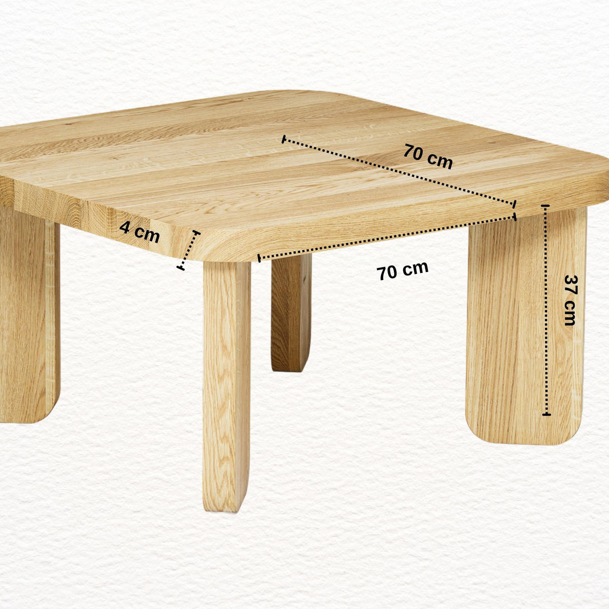 COUCHTISCH Eichenholz vollmassiv quadratisch Naturbelassenen 70/70/37 - Naturfarben, Holz (70/70/37cm)