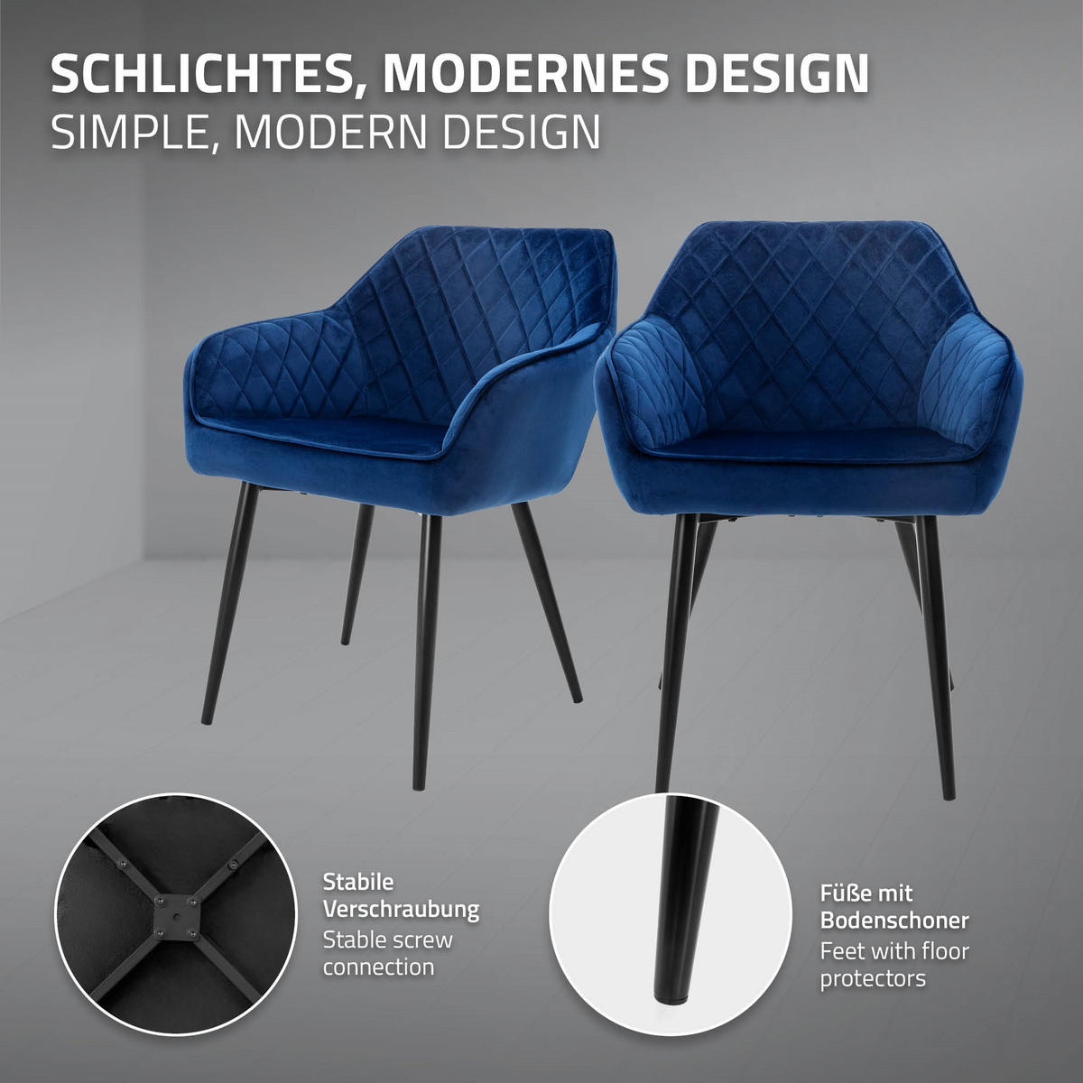 ESSZIMMERSTUHL 6er Set Dunkelblau Samt - Blau/Schwarz, Textil/Metall (63/80/60cm) - ML-DESIGN