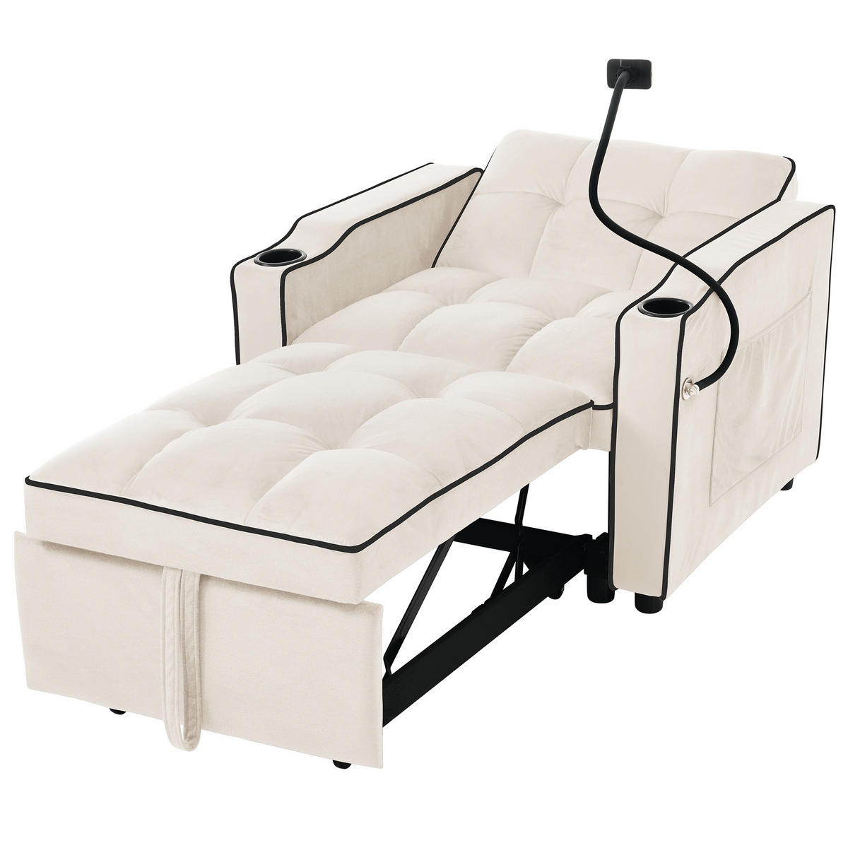 ROZKLÁDACÍ křeslo 83/167/76 cm béžové z pěny se 3 funkcemi a držáky na nápoje - béžová, plast (83/76/167cm) - OKWISH
