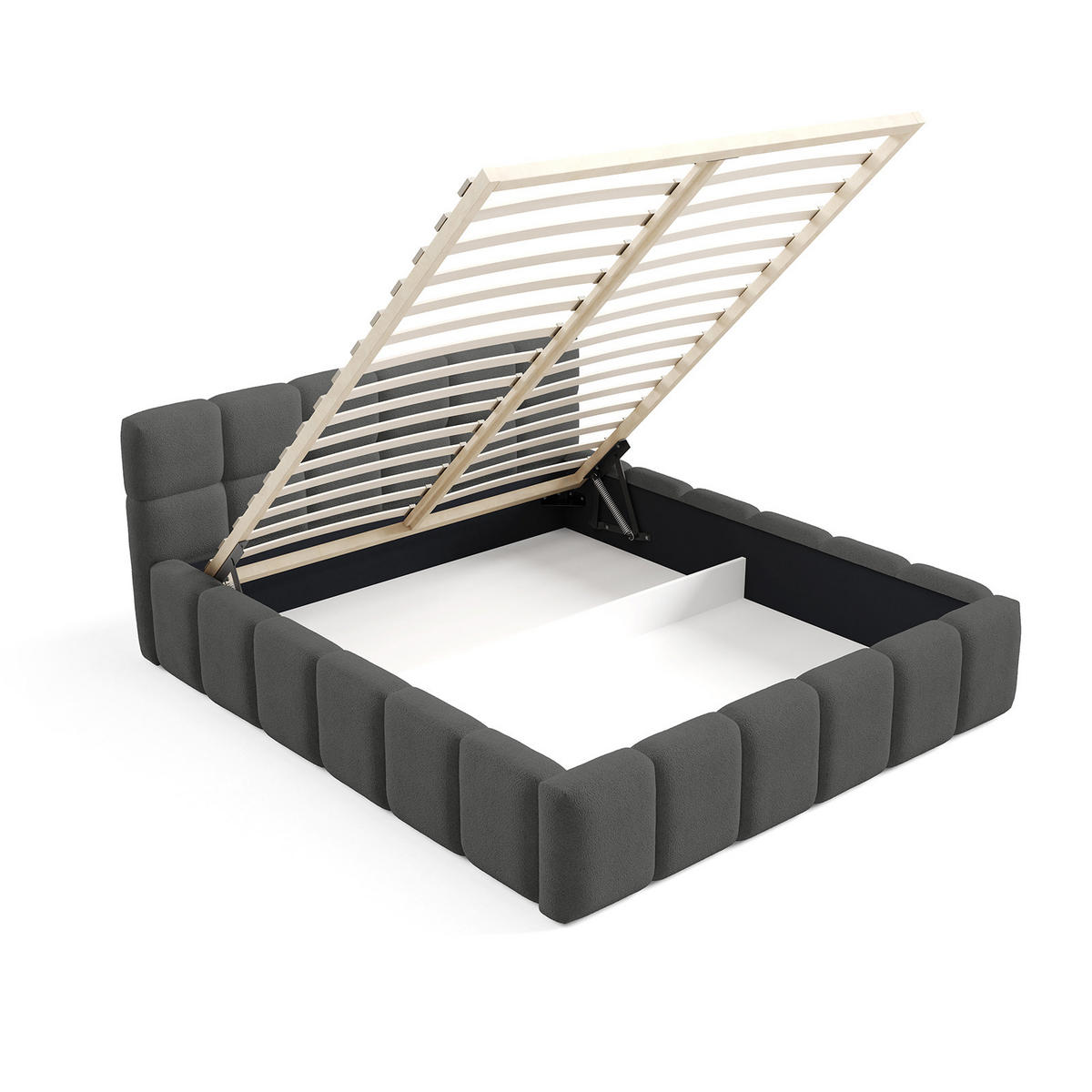POLSTERBETT NUBO Medium 180x200 cm mit Bettkasten – QUELLE 92 - Dunkelgrau, Holz (180/200cm) - Dekori_Interiors