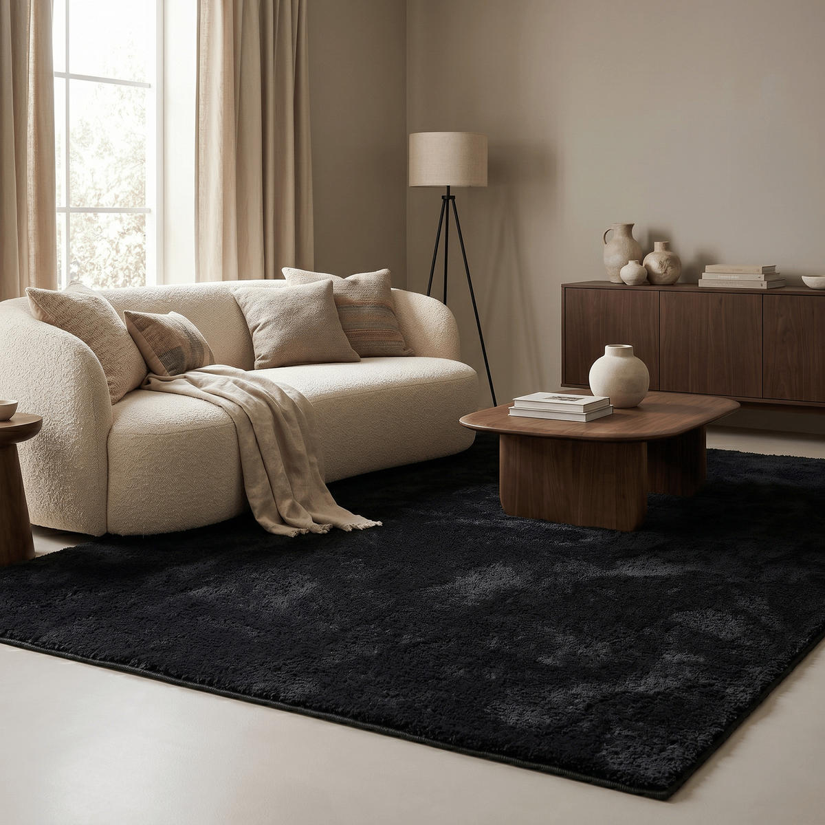 HOCHFLOR SHAGGY TEPPICH PALACE - Schwarz, Textil (200/200cm) - Snapstyle