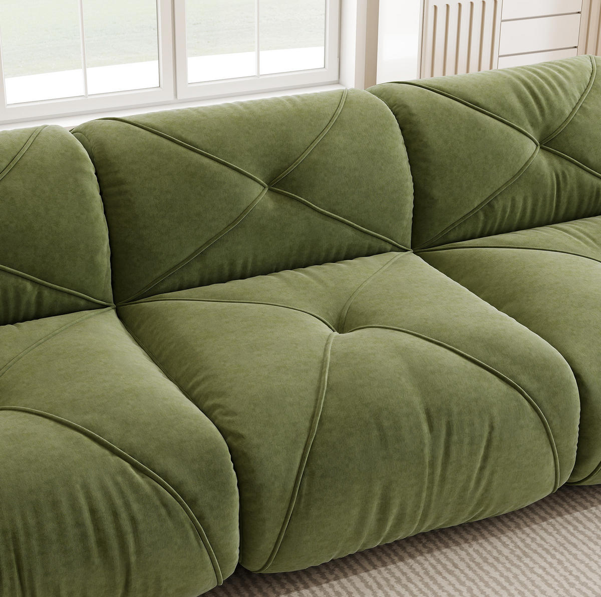 2-SITZER-MODULSOFA rahmenlos mit 32D-Schaumstoff, petfreundlichem Chenille-Bezug und rutschfestem Design, Grün - Grün, Textil (204/76/95cm) - Redom