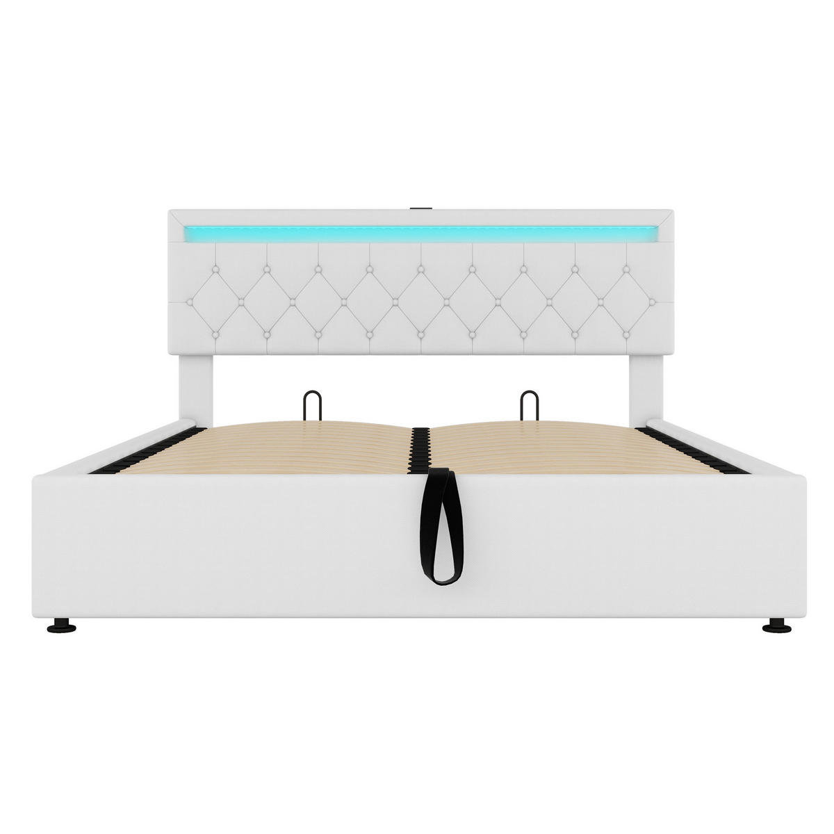 POLSTERBETT 160/200 cm Weiß mit LED-Beleuchtung und hydraulischem Stauraum - Weiß, Textil (160/200cm) - OKWISH