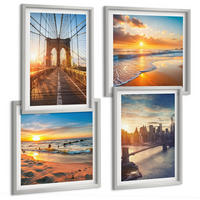 BILDER SET 4er Set - 50x50 cm & 40x60 cm Silberner Rahmen - Brücken, Sonnenuntergänge, Stadt - Silberfarben, Kunststoff (50/50cm) - TULUP
