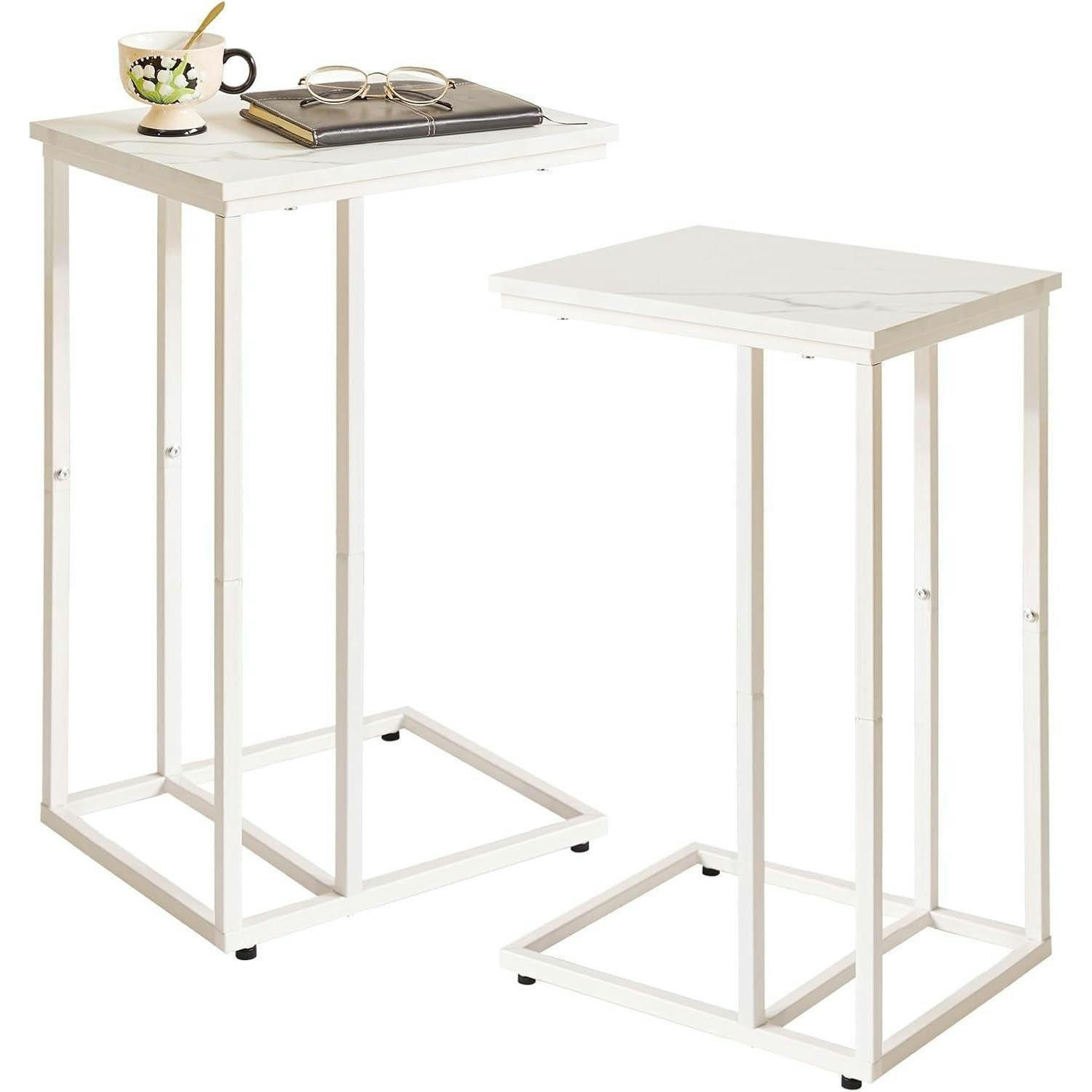 BEISTELLTISCH 2-teiliges Set Marmoroptik Weiß - Weiß, Metall (40.6/30.5/63.5cm)