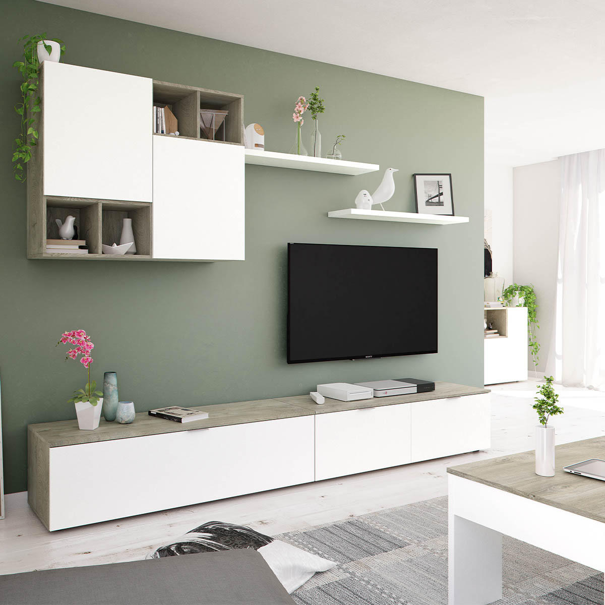 SIDEBOARD mit 3 Türen, davon 1 Flügeltür und 3 Nischen Tamiko - L150cm - Weiß, Holzwerkstoff (41/76/150cm) - Calicosy