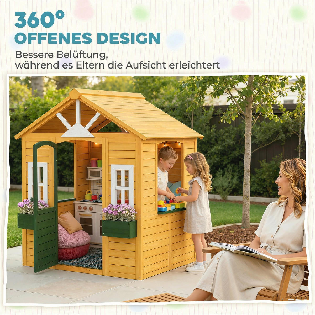 SPIELHAUS Tannenholz Braun - Braun, Holz (97/150/134.5cm) - AIYAPLAY